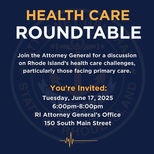 Attorney General Neronha to host a roundtable discussion with physicians on primary care challenges