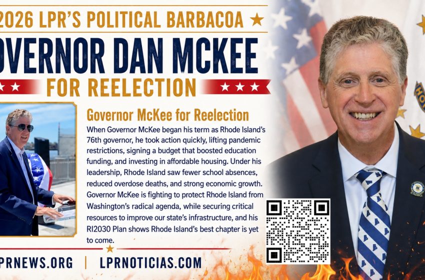  LPR’s Political Barbacoa Steve Klamkin and Paige Parks with Governor Dan McKee